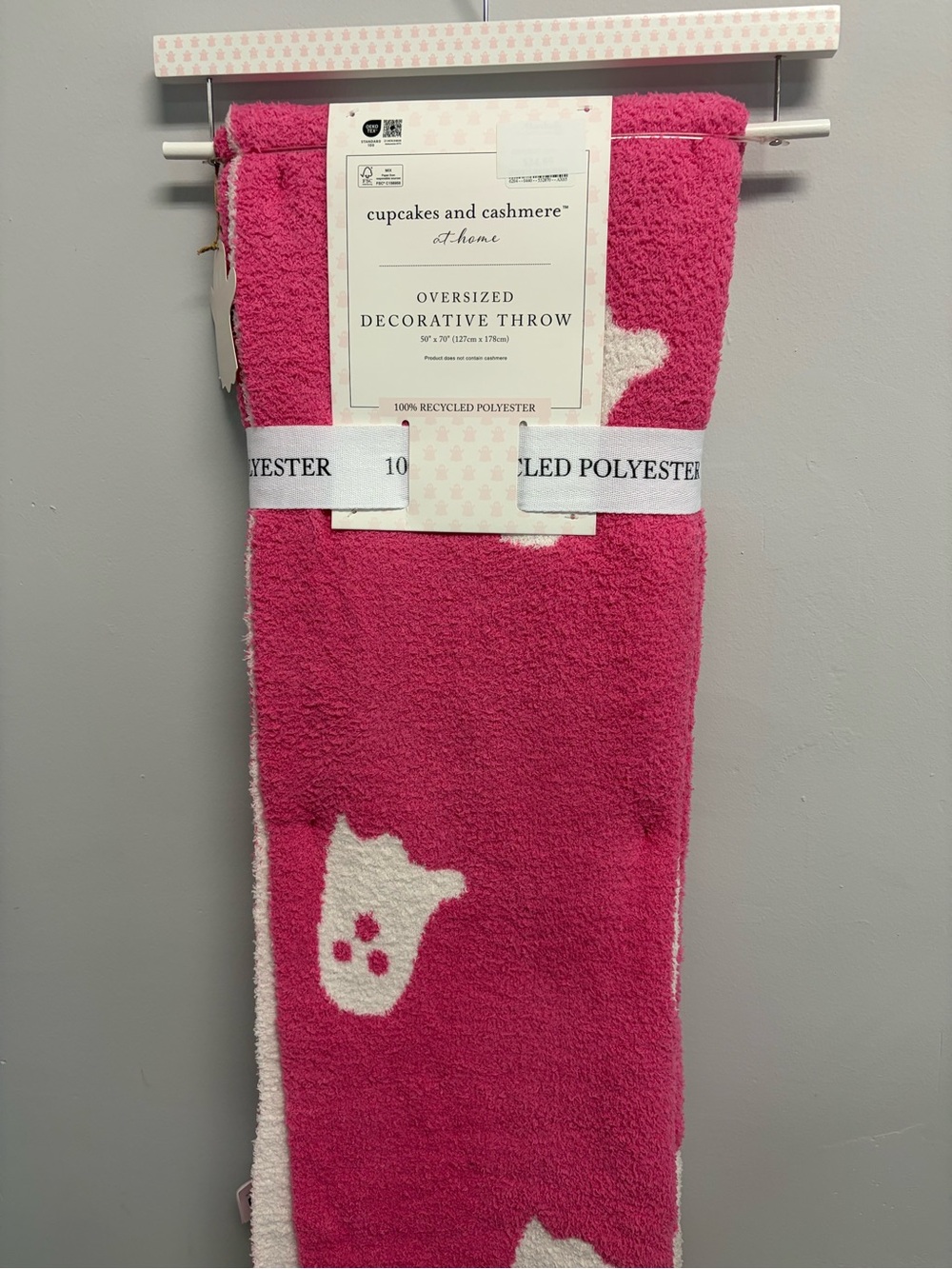 cupcakes & cashmere Pink and Cream Oversized Decorative Throw with ghost